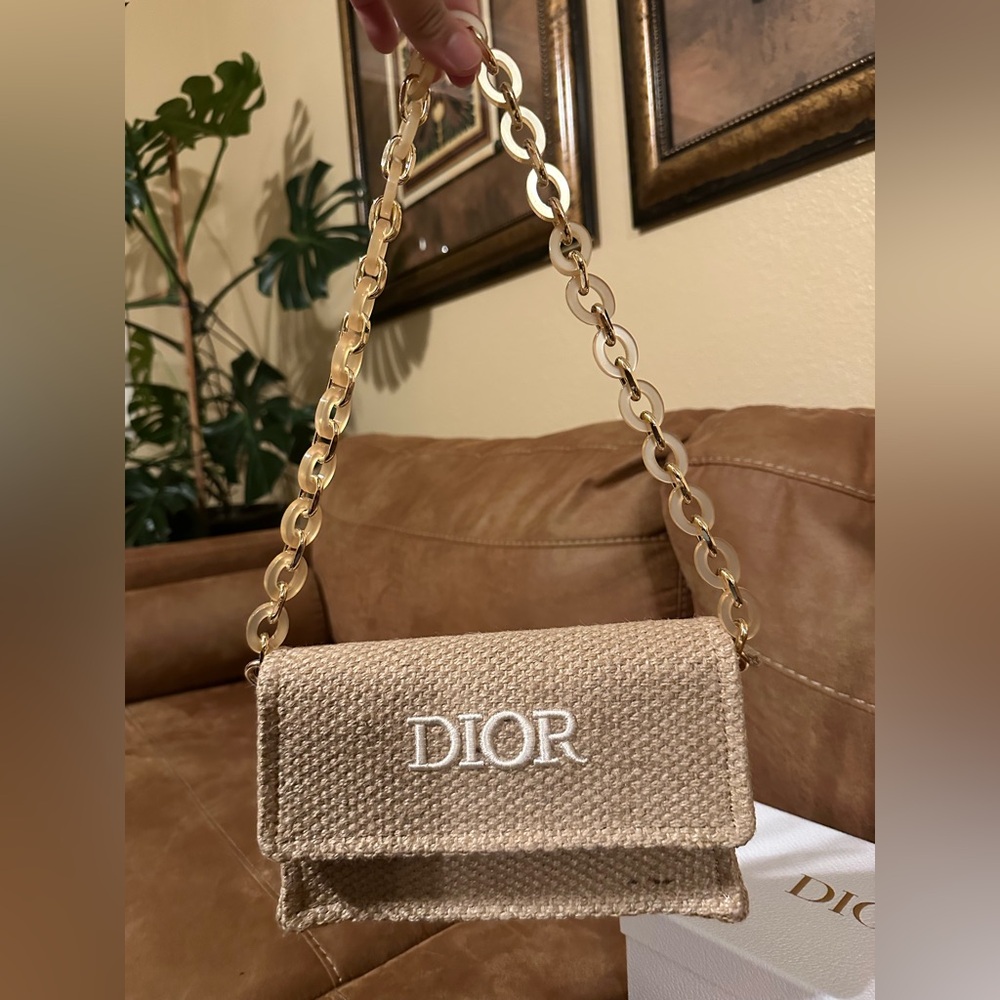 GWP Dior Beauty raffia flap cosmetic bag